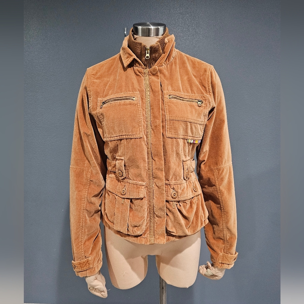 Vintage Y2K TRIPLE FIVE SOUL Women Tan Velour Multi Zip Jacket M